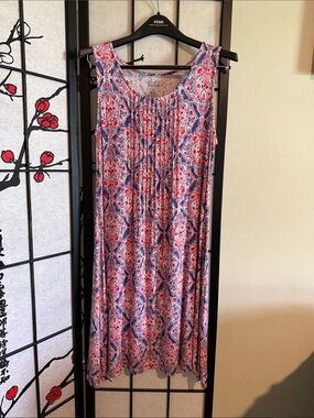 Croft & Barrow Casual Sleeveless Printed Midi Dress - Red, White& Blue